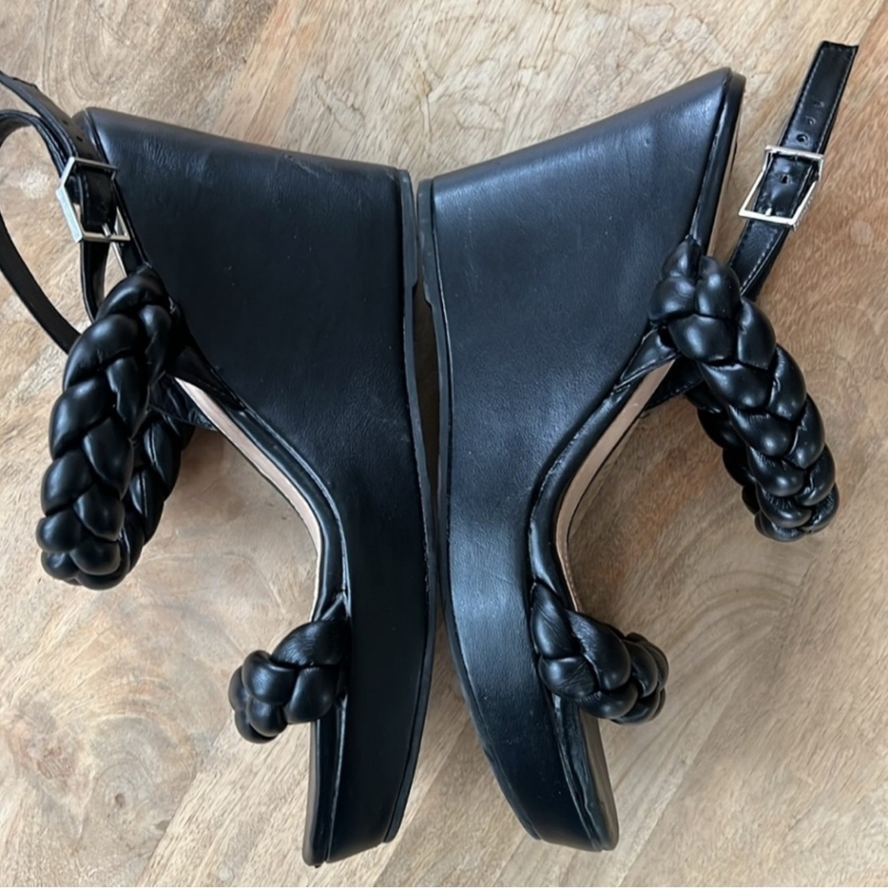 SCHUTZ Black Leather Wedge Sandal Size 9.5 - Picture 4 of 8